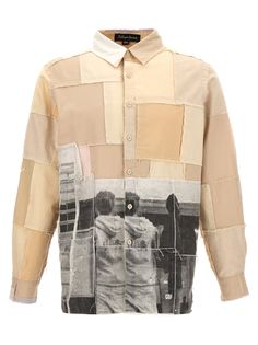 'Patchwork' cotton linen blend shirt with front print, fringed details, long sleeves, button cuffs. Composition: 55% linen, 45% cotton Relaxed Fit Long Sleeve Shirt With Patchwork, Long Sleeve Cotton Shirt With Patchwork, Cotton Long Sleeve Shirt With Patchwork, Fall Cotton Shirt With Patchwork, Cotton Long Sleeve Shirt With Patches, Cotton Long Sleeve Tops With Patches, Patchwork Shirt, Linen Blend Shirt, Crossbody Tote Bag