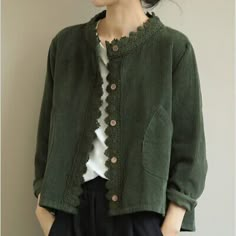 Corduroy Jacket Womens, Cottagecore Clothes, 일본 패션, Ladies Short Jackets, Vintage Corduroy, Lace Jacket, Graduation Outfit, Long Sleeves Coats, Corduroy Jacket