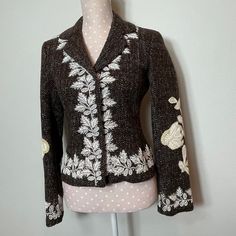 Johnny Was Biya Brown Tweed Wool Embroidered Sequins Blazer Jacket. Excellent Condition, Gorgeous, Lined, Tag Size Cs But Can Fit Size Small Too, 100% Wool, Brown Cream Color Mix Aprox Measurements Flat Bust 17” Waist 14 3/4” Length 20” A14 *Measurements Are Approximate *Please See Photos And Ask Questions Before Purchasing *I Am Always Open To A Reasonable Offers *Please, Be Kind And Leave A Review After Receiving Your Purchase My Listings Come From A Smoke-Free Home. Sequins Blazer, Lace Blazer Jacket, Victorian Jacket, Lace Blazer, Sequin Blazer, Brown Tweed, Corduroy Blazer, Floral Blazer, Floral Jacket