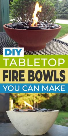 a bowl filled with fire bowls sitting on top of a table