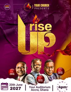 the poster for rise up, featuring three men in front of a purple and yellow background