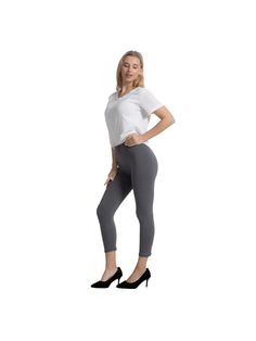 One size capri leggings are great for casual or sporty look in spring and summer. Material: 92% Polyester, 8% Spandex: Brushed buttery soft stretchy comfortable material, Shaping and Breathable Casual 4-way Stretch Tights, Casual Knee-length Stretch Leggings, Casual Gray 4-way Stretch Leggings, Casual Gray Leggings With 4-way Stretch, High Stretch Capri Length Casual Leggings, Comfortable Stretch Solid Color Capris, Casual High Stretch Tights For Spring, Casual High Stretch Capris, Casual Spring Knee-length Leggings