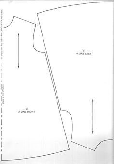 the front and back view of a sewing pattern, with measurements for each piece on it