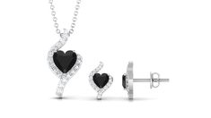 Heart Shape Black Onyx and Diamond Jewelry Set - Rosec Jewels Heart Jewelry Set, Diamond Jewelry Set, Buy Jewellery Online, Sparkling Diamond, Earrings Pendant, Onyx Earrings, Moissanite Jewelry, Necklace And Earring Set, Fine Jewelry Collection