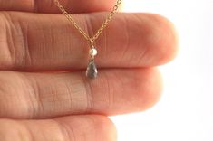 Teeny Tiny Pearl and Green Sapphire Briolette Pendant on Gold Filled Chain Briolette Pearl Necklace For Anniversary, Salt Spring Island Bc, Briolette Necklace, Salt Spring Island, Grey Diamond, White Freshwater Pearl, Green Sapphire, Sapphire Necklace, Pale Green