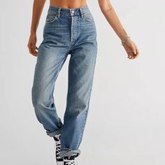 Nwt! Free People The Lasso Jeans Back Road Blue Size 30 Free Jeans, Back Road, Free People Jeans, High Jeans, Straight Jeans, Womens Bottoms, Free People, Straight Leg, Color Blue