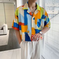 Wiaofellas - Men Street Fashion Summer Daily Shirt Hawaiian Print Casual Loose Shirts Korean Short Sleeve Beach Loose Streetwear Tops Loose Streetwear, Hawaiian Shirt Outfit, Shirts Korean, Korean Short, Korean Shorts, Men Street Fashion, Streetwear Tops, Blazer Shirt, Hot Jeans