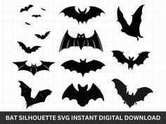 bats silhouettes instant digital clipart