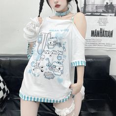 44750275412227|44750275444995|44750275477763 White Kawaii T-shirt For Summer, White Cartoon Print T-shirt For Spring, White T-shirt With Cartoon Print For Spring, Harajuku Long Sleeve T-shirt For Summer, White Kawaii Crew Neck Top, White Cartoon Print Tops For Spring, White Short Sleeve Top With Cartoon Print, Spring White Cartoon Print Tops, White Casual T-shirt With Cartoon Print