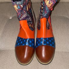 Vintage Style Boots. Boots Are Brand New Retro Multicolor Boots For Fall, Multicolor Retro Boots For Fall, Retro Multicolor Boots For Winter, Multicolor Ankle-high Boots For Fall, Retro Multicolor Boots With Round Toe, Retro Multicolor Round Toe Boots, Casual Multicolor Boots With Flat Heel, Casual Multicolor Flat Heel Boots, Funky Round Toe Boots For Fall