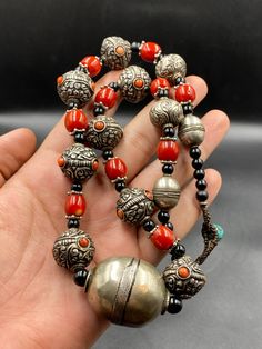 Amazing Ethnic Necklace Bamboo Coral Beaded Necklace With Large Moroccan Silver Bead and Beautiful Handmade Tibetan Silver Beads With Coral Necklace Weight : 118.8 grams Unode50 Jewelry, Coral Beads Necklace, Bamboo Coral, Long Silver Necklace, Ethnic Necklaces, Coral Necklace, Coral Beads, Silver Bead, Traditional Jewelry