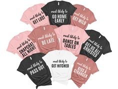 six t - shirts with different sayings on them