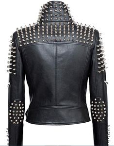 Women's genuine leather studded punk style cropped jacket, women jackets Rock Women Outfits, Punk Rock Women, Graffiti Clothing, Plus Size Leather Jacket, Rock Women, Motorcycle Jacket Women, Leather Coat Womens, Studded Leather Jacket, Studded Shorts