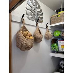 the onion basket set includes 3 sizes, the smallest, the medium and the biggest, you can see the detailed sizes of the products from the picture Umedas | Umedas Hanging Wall Basket Teardrop Baskets Onion Coat Bohemian Storage Fruit Hooks | 3.93" H X 3.93" W X 12.99" D | Wayfair | Organization Onion Basket, Wall Planters, Wall Basket, Home Restaurant, Wall Planter, Basket Sets, Hanging Wall, Game Room Furniture, Baskets On Wall