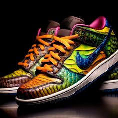 Luxury Multicolor Custom Sneakers For Streetwear, Shoe Dictionary, Gators Softball, Funky Sneakers, Alligator And Crocodile, Upcycle Shoes, Handpainted Shoes, Shoe Custom, Crazy Sneakers