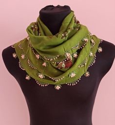 "Turkish antique embroidery needlelace scarf ,a unique handicraft. The cotton clothvery fine is cheesecloth and the model is given in natural colors with wood print.block printed edging is silk \"needlelace\". Size:33x33inches,84x84cm" Bohemian Green Chikankari Embroidered Dupatta, Bohemian Green Dupatta With Chikankari Embroidery, Green Embroidered Shawl For Festivals, Festive Bohemian Green Shawl, Green Embroidered Bohemian Shawl, Traditional Embroidered Green Shawl, Green Bohemian Dupatta With Floral Embroidery, Bohemian Green Dupatta With Floral Embroidery, Bohemian Shawl With Embroidered Border For Festival