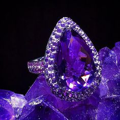 Amethyst And Pink Diamond Ring by BFJewelryEst1984 on Etsy Luxury Teardrop Gemstones, Luxury Purple Gemstones With Halo Setting, Luxury Purple Amethyst Ring With Halo Setting, Luxury Amethyst Gemstones For Anniversary, Luxury Amethyst Gemstones With Prong Setting, Formal Pear-shaped Amethyst Ring With Prong Setting, Formal Teardrop Amethyst Ring In Fine Jewelry Style, Luxury Purple Pear-shaped Jewelry, Luxury Purple Teardrop Jewelry