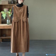 Orcajump - Vintage Corduroy Loose Vest Dress with Suspenders - Retro Corduroy Overall Dress Dress With Suspenders, Corduroy Vest, Corduroy Overall, Loose Vest, Corduroy Overall Dress, Vintage Corduroy, Sewing Clothes Women, Corduroy Dress, Khaki Dress