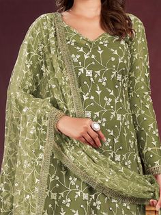 Presenting an elegant olive green net kameez adorned with intricate threadwork, sequin detailing, embroidery, and a fancy lace border, creating a sophisticated and enchanting ensemble. Paired with a crepe salwar in a matching olive green shade, this combination exudes timeless style.
Completing the ensemble is a net dupatta in a similar olive green color, featuring delicate threadwork, sequin embellishments, and a fancy lace border. The 2.5-meter-long dupatta adds a graceful touch to the outfit, Elegant Heels, Green Sequins, Net Dupatta, Olive Green Color, Lace Border, Sequins Embroidery, Pink Sequin, Black Sequins, Festival Wear