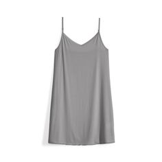 Slip into softness with our Comfy Cami Dress. Made from our breathable fabric to keep you cool, this will become your go-to sleep dress for warm weather Casual Seamless V-neck Dress, Comfortable Solid Color Summer Sleepwear, Comfortable Summer Sleepwear In Solid Color, Casual Summer Mini Dress For Sleep, Summer Lounging Dresses With Built-in Bra, Gray V-neck Mini Dress For Summer, Seamless Solid Slip Dress For Summer, Stretch Sleeveless Lounge Dress, Summer Sleepwear For Lounging