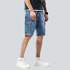 Make every summer day stylish with our 2023 Summer Collection cargo men's denim shorts! Crafted with vintage-inspired fashion. these medium wash shorts boast a loose. mid-waist fit and stretchy fabric for all-day comfort.Distinctive Features: Fashion-Forward: Be the trendsetter of your group with these fashion-forward cargo shorts. Medium Wash: The perfect blend of light and dark. this medium wash denim is sure to make a statement. Loose Fit: Enjoy unrestricted movement with the loose fit of the Denim Cargo Shorts Casual, Spring Denim Cargo Shorts, Casual Denim Cargo Shorts With Multiple Pockets, Denim Cargo Shorts With Multiple Pockets For Spring, Denim Cargo Shorts For Spring, Spring Denim Cargo Shorts With Multiple Pockets, Summer Jean Shorts With Cargo Pockets, Blue Cargo Pocket Jean Shorts For Summer, Denim Cargo Shorts With Multiple Pockets