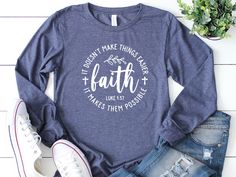 Faithful long sleeve shirts make a thoughtful gift for someone you love. They are the perfect balance of fashion and belief and come in a variety of sizes. Wear them to church and throughout the city to show your support for the Lord. This comfortable t-shirt will be your and your friends' favorite! Be simple, be different! - Long Sleeve Shirt - Youth - Toddler - Unisex M A T E R I A L S → All our simple color ones like White and Black are 100% Cotton. → All our Heathered Colors are cotton/polye Nursing School Shirts, Bible Verse Shirt, Christian Shirt, T Shirt Photo, Inspirational Shirt, Christian Shirts, Nurse Gifts, Family Shirts, Bible Verse