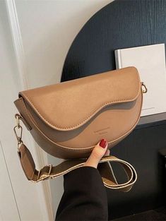 Apricot Vintage Collar  PU Leather Plain Saddle Bag Embellished   Women Bags Trendy Large Capacity Saddle Bag For Shopping, Trendy Saddle Bag With Removable Pouch For Shopping, Trendy Handheld Saddle Bag For Daily Use, Trendy Handheld Saddle Bag, Trendy Brown Saddle Bag With Large Capacity, Beige Satchel Saddle Bag With Large Capacity, Trendy Saddle Bag Pouch For Daily Use, Trendy Pouch Saddle Bag For Daily Use, Chic Beige Saddle Bag With Large Capacity