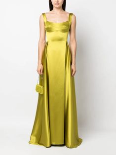 Atu Body Couture satin-finish Pleated Maxi Gown - Farfetch Gown Green, Inspiration Dress, Guest Attire, Maxi Gown, Jonathan Adler, Satin Gown, Pleated Maxi, Maxi Gowns