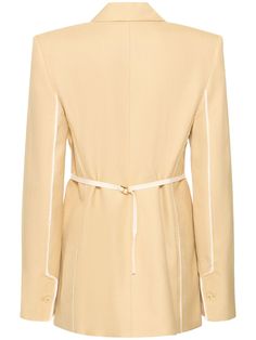 Find JACQUEMUS La Veste Caraco Crepe Jacket W/ Belt on Editorialist. Concealed front button closure. Button cuffs. Half belt at back. One breast pocket. Two side pockets Flat Espadrilles, Jeans Jumpsuit, Swim Accessories, Shearling Jacket, Heeled Loafers, Ski Wear, Summer Of Love, Vivienne Westwood, Swimwear Tops