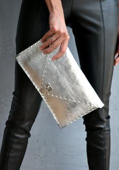 Silver Leather Clutch, Silver Clutch Bag, Leather Envelope Clutch, Silver Clutch, Leather Envelope, Large Clutch, Leather Clutch Bag, Bag Silver, Envelope Clutch