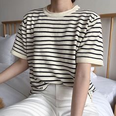 Beautiful Black White Striped O Neck Shirt – Tomscloth Classic Striped Crew Neck Shirt, Classic Striped Crew Neck Top, Casual Striped Crew Neck Shirt, Coquette Grunge Aesthetic, Striped Tshirt, Coquette Grunge, Black Flannel, Baby Tees Y2k, Y2k Coquette