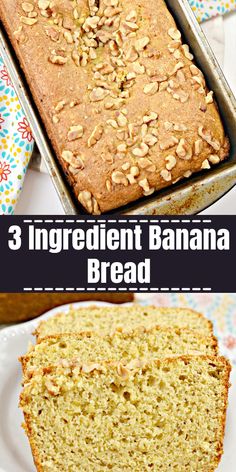 All you need is 2 ripe bananas, 2 eggs, and a box of cake mix, and you turn then into a great tasting 3 ingredients banana bread with a box of your favorite cake mix. #banana #bread #3ingredients