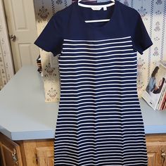 No Tags But Nib Navy Fitted Cotton Mini Dress, Navy Fitted Casual Midi Dress, Vintage Jean Dress, Red Asymmetrical Dress, Light Denim Dress, Burgundy Sweater Dress, Striped Tee Dress, Wrap Shirt Dress, Navy Blue Midi Dress