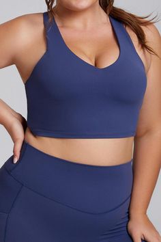 Plus Size Sleeveless Back Y-Strap Sports Bra - XL / Navy Compressive Sports Bra With Moisture-wicking And Wide Straps, Compressive Moisture-wicking Sports Bra With Wide Straps, High Stretch Sports Bra With Wide Straps For Workout, Breathable Sports Bra With Tank Straps, Breathable Sports Bra With Tank Straps For Yoga, Breathable Sports Bra For Yoga With Tank Straps, Compressive Training Activewear With Wide Straps, Solid Color Sports Bra With Tank Straps, Sporty Solid Color Sports Bra With Tank Straps