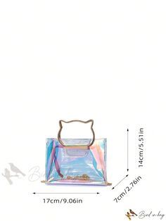 Bird in Bag - Square Bag with PU Chain and Cartoon Cat Head Design in Holographic Finish Trendy Cat Design Shoulder Bag Gift, Trendy Cat Design Bags For Gifts, Rectangular Shoulder Bag With Cat Design For Gift, Chain Pattern, Writing Numbers, Head Design, First Contact, Diy Supplies, Bird In Bag