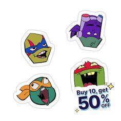 four stickers with different cartoon characters on them, one has an angry face and the other