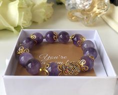 Memory Bracelets, Amethyst Beaded Bracelet, Feels Heavy, Amethyst Properties, Amethyst Bracelet Beads, Beaded Braclets, Boho Chic Bracelets, Purple Nail Designs, Purple Shades