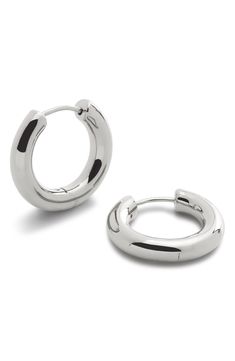 A hinged design lends a seamless look to these tubular hoop earrings that bring instant polish to your ensemble with a single click. Exclusive US retailer 3/4" hoop diameter Hinge with snap-post closure Recycled sterling silver Imported This brand is certified with the Butterfly Mark, which identifies luxury brands that adhere to social and environmental best practices This brand meets Nordstrom Responsible Brands criteria: brand adheres to responsible social and environmental practices Classic Metal Huggie Earrings With Polished Finish, Modern Metal Hoop Huggie Earrings, Modern Small Hoop Metal Huggie Earrings, Modern Metal Small Hoop Huggie Earrings, Polished Metal Hoop Huggie Earrings, Polished Metal Huggie Earrings For Everyday, Polished Metal Huggie Earrings, Modern Metal Huggie Hoop Earrings, Everyday Metal Huggie Earrings With Polished Finish