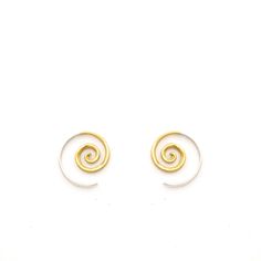 Tiny Minimalist Gold Tone Spiral Hoop Earrings with Sterling Silver Ear-stems. 18mm diameter.Made with depth, dimension, and taper, these are perfect simple tiny spiral earrings. The Solid Brass spiral is expertly soldered to standard-size solid sterling silver ear-wire. All silver is nickel-free and great for those with sensitive ears :) Materials: Brass spirals with solid sterling silver ear-stems. Brass is a wonderful low-cost alternative to gold that's easy to maintain. It will keep it's bri Minimalist Spiral Earrings As Gift, Minimalist Spiral Earrings With Ear Wire, Minimalist Spiral Earrings For Gifts, Spiral Single Earring For Everyday Wear, Everyday Spiral Single Earring, Minimalist Single Spiral Earring, Minimalist Spiral Everyday Earrings, Minimalist Spiral Single Earring, Minimalist Everyday Spiral Earrings