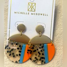 Haven Earring Acrylic With Black Dot Pattern With Orange And Blue -Gold Accents 2” L Nwt Casual Orange Earrings, Unique Nails, Black Dots, Acrylic Earrings, Dots Pattern, Gold Accents, Blue Gold, Blue Orange, Jewelry Ideas