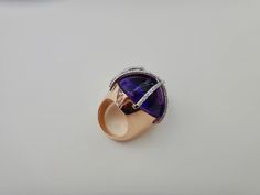 Michael Kneebone Cabochon Amethyst Diamond Rose Gold Cocktail Ring For Sale at 1stdibs Luxury Formal Cabochon Amethyst Ring, Luxury Amethyst Cabochon Ring For Formal Occasions, Luxury Formal Amethyst Cabochon Ring, Luxury Round Cabochon Amethyst Ring, Luxury Purple Cabochon Amethyst Ring, Luxury Purple Amethyst Cabochon Ring, Luxury Amethyst Cabochon Ring, Luxury Purple Cabochon Jewelry, Luxury Purple Rings For Party