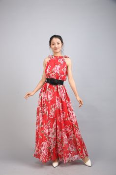 Chiffon Red Flower Long Party Dress Evening Wedding Lightweight Sundress Summer Holiday Beach Dress Bridesmaid Dress Maxi Skirt Detail Info: ❤ Color: Red flower as picture More color choice link: https://www.etsy.com/listing/213656440/chiffon-dress-color-card?ref=shop_home_feat_1 you just note the color you want with order, we will make according to your note. ❤ Material: Chiffon ❤ The dress doesn't limit the chest size and waist size, arm hole 45cm (if your upper arm circle circumference is mor Red Chiffon Floor-length Dress, Red Chiffon Maxi Dress For Spring, Elegant Chiffon Floral Beach Dress, Red Maxi Length Chiffon Dress, Elegant Beach Floral Chiffon Dress, Elegant Floral Print Floor-length Chiffon Dress, Red Sleeveless Chiffon Dress, Red Floor-length Chiffon Dress, Red Floral Print Chiffon Party Dress