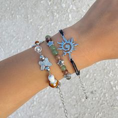 Boho Flower Bead Charm Bangles bracelets LUNARITY GARAGE Mushroom Butterfly, Butterfly Chain, Charm Bangles, Y2k Jewelry, Boho Beauty, Y2k Vibes, Bracelets Set, Chain Bracelets, Boho Design