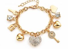 Fashion Gold Plated Charm Bracelet Gold Metal Bracelets For Valentine's Day, Gold Metal Chain Bracelet For Valentine's Day, Elegant Gold Charm Bracelet With Heart Charm, Gold Plated Charm Bracelet For Valentine's Day, Gold Metal Chain Bracelet With Heart Charm, Gold Chain Bracelet With Heart Charm, Valentine's Day Gold-plated Charm Bracelet, Valentine's Day Gold Plated Charm Bracelet, Elegant Gold Charm Bracelet For Valentine's Day