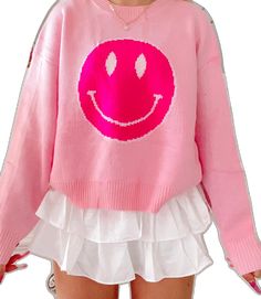 Winkin n Pinkin Smiley Face Sweater | Sassy Shortcake | sassyshortcake.com Oversized Pink Crew Neck Sweater, Oversized Pink Sweater For Winter, Pink Relaxed Fit Sweater For Winter, Y2k Pink Sweater For Fall, Cute Oversized Sweater For Spring, Pink Oversized Casual Sweater, Winter Oversized Pink Top, Casual Oversized Pink Sweater, Oversized Pink Winter Top