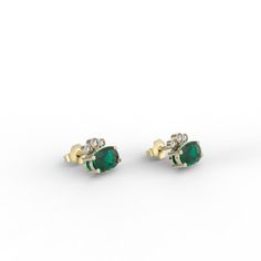 Dress up with these sophisticated pair of emerald earrings full of sparkle and chic` They look so perfectly beautiful they are an instant classic. Make a beautiful statement wherever you go! - Made to Order, perfectly finished, Fast shipping fully insured and trackable online. - Emerald information: Two 6x4mm oval cut Chatham Emeralds 1.02 ctw - Diamond information: 2X 1.5 mm, 4X 1.25 mm Diamonds, VS-E, 0.08 ctw - Arrives gift ready with a certificate of authenticity. Green Emerald Diamond Earrings, Diamond Earrings For May Birthstone Gift, Fine Emerald Earrings For May Birthstone, Green 14k Gold Birthstone Earrings, 14k Gold Green Birthstone Earrings, Emerald Birthstone Earrings, Emerald Earrings Gold, Green Stud Earrings, Emerald Earring