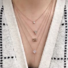 Each of these carefully chosen layered necklaces leads beautifully into the next, for a tapered effect that looks amazing! Contemporary Fine Jewelry, Expression Of Love, Diamond Initial Necklace, Business Dress, Gold Diamond Jewelry, Jewellery Ideas