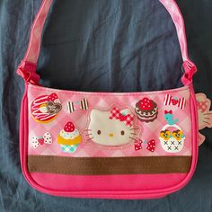 Approx 6”L X 4”H Hello Kitty Everyday Rectangular Shoulder Bag, Rectangular Hello Kitty Shoulder Bag For Everyday Use, Hello Kitty Rectangular Bag For Daily Use, Hello Kitty Rectangular Shoulder Bag For Daily Use, Cute Hello Kitty Shoulder Bag For Gift, Cute Hello Kitty Shoulder Bag As Gift, Cute Handheld Bag With Detachable Strap, Hello Kitty Cute Pouch Bag, Hello Kitty School Pouch Bag