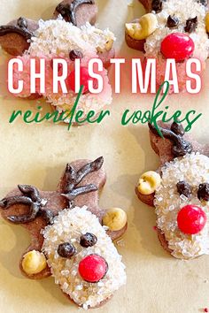 christmas reindeer cookies are decorated with chocolate and nuts