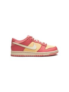 Nike Kids Dunk Low "Peach Cream" Sneakers - Farfetch Pink Basketball Shoes With Gum Sole For Streetwear, Pink Custom Sneakers With Contrast Sole, Pink Sporty Custom Sneakers With Contrast Sole, Pink Custom Sneakers With Gum Sole For Streetwear, Sporty Custom Pink Sneakers With Contrast Sole, Pink Gum Sole Sneakers For Streetwear, Sporty Sneakers With Rubber Sole And Round Toe, Pink Lace-up Basketball Shoes With Contrast Sole, Pink Sneakers With Vulcanized Sole And Round Toe